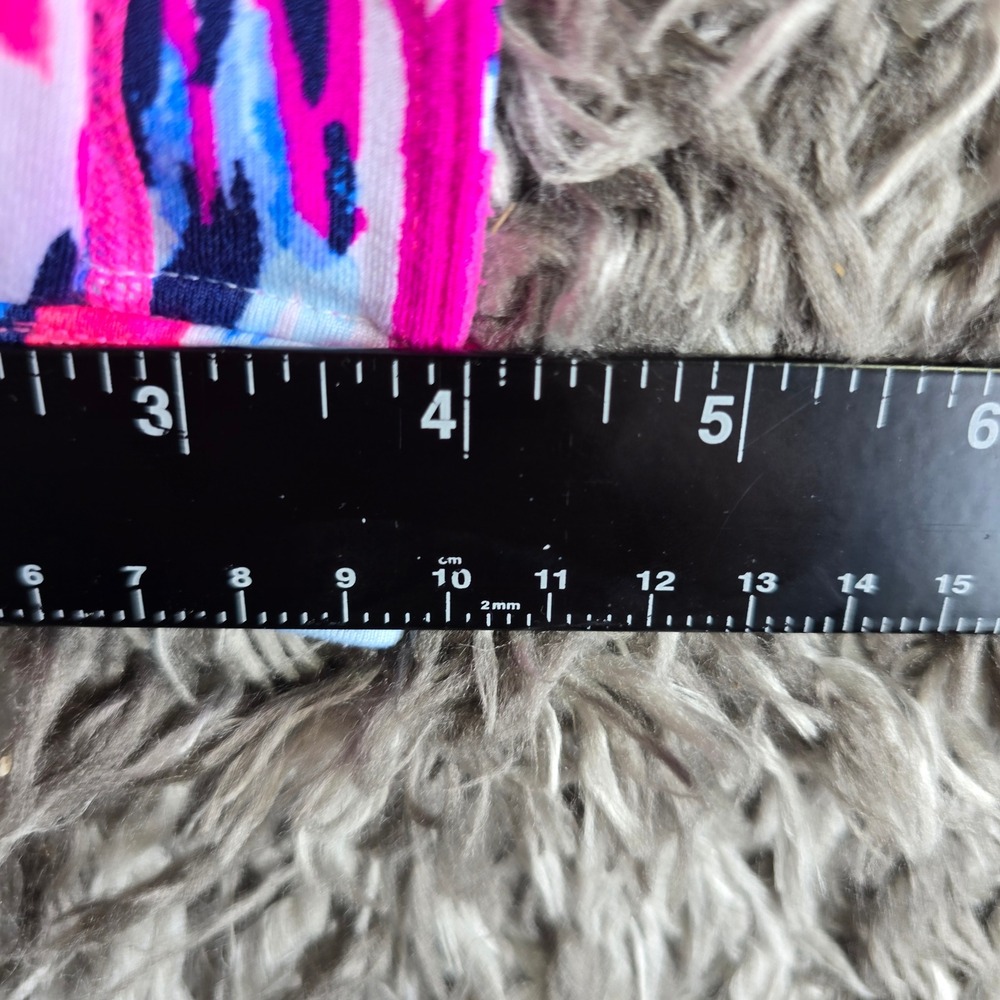Lilly Pulitzer Luxletic Cropped Leggings Medium Pink Blue Abstract Strappy Hem - Picture 4 of 9